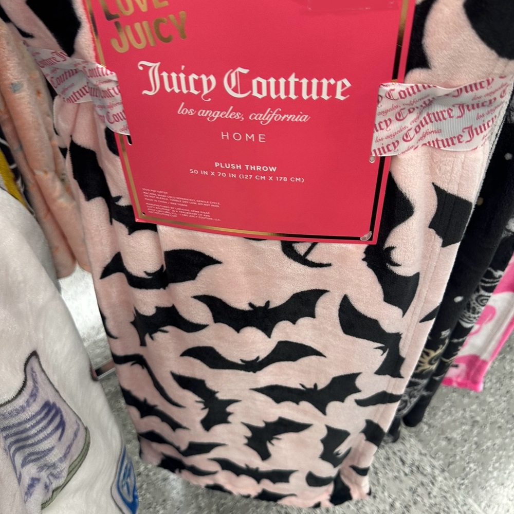 Juicy Couture Pink and Black Bat Design Throw
